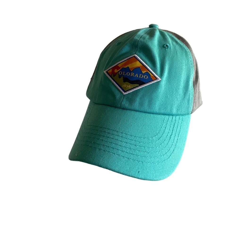 Colorado Embroidered Baseball Cap Adjustable‎ Turquoise/Gray Cotton Blend